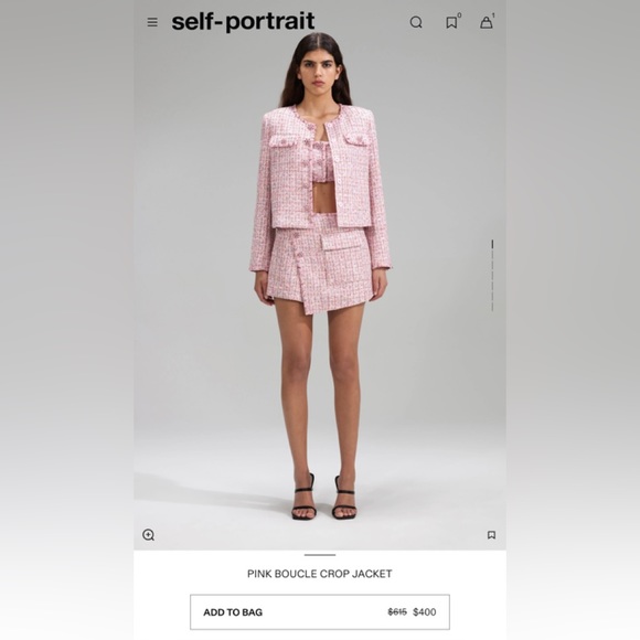 Self Portrait PINK BOUCLE CROP JACKET - Picture 2 of 6